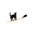 Icon of cute cat on broom. Befana and Halloween card.