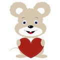 Icon cute mouse holding a red heart frame on a white background Royalty Free Stock Photo