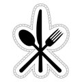 Icon Cutlery restaurant catering, vector icon crossed spoon fork knife, logo sign sticker fast food knife spoon with