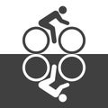 Icon cyclist and its reflection. Vector on a double background.