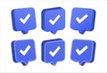 3D Yes check mark blue rectangle icon design ilustration collection vector. Like correct positive response button mobile app eleme