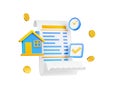 Icon with 3d house, financial bill, clock, coins