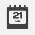 Icon day date 21 June, template calendar page