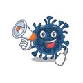 An icon of decacovirus holding a megaphone