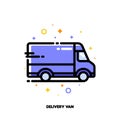 Icon of delivery van which symbolizes local delivery service or fast shipping for shopping and retail concept. Flat filled outline Royalty Free Stock Photo