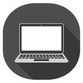 Icon depicting a laptop computer on a rounded dark square background. The laptop is Royalty Free Stock Photo
