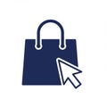 Icon depicting a navy blue shopping bag with a circular handle, symbolizing e-commerce Royalty Free Stock Photo