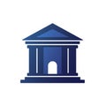 Icon depicting a stylized bank building in dark blue gradient, featuring a classical Royalty Free Stock Photo