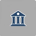 Icon depicting a stylized blue and white classical building with a triangular