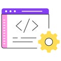 Icon depicting a webpage with programming lines and tags, illustrating web development, coding, and HTML source code
