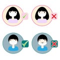 The icon depicting a woman and a man wearing a mask is incorrect and correct