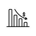 Black line icon for Depleting Chart, analytics and app Royalty Free Stock Photo