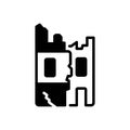 Black solid icon for Destroyed, undone and building