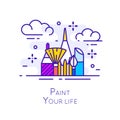 Icon with different drawing tools on white background. Thin line flat design. Vector banner Royalty Free Stock Photo