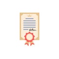 Icon of diploma of education, gift certificate, document with ribbon and signature