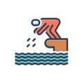 Color illustration icon for Dive, plunge and swimmer