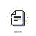 Icon of documents for office work concept. Flat filled outline