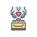 Color illustration icon for Donation, pittance and heart