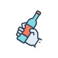 Color illustration icon for drunkard, clasp and bottle Royalty Free Stock Photo