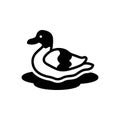 Black solid icon for Duck, lake and water