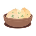 The icon of dumplings in a bowl, highlighted on a white background. Vector illustration in a flat style