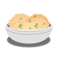 The icon of dumplings in a bowl, highlighted on a white background. Vector illustration in a flat style