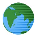 Icon of eastern hemisphere of Earth drawn in cartoon flat style