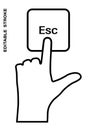 Icon editable stroke, human hand presses the keyboard button Escape with the index finger. Getting help, additional information.