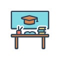 Color illustration icon for Educational, desk and book