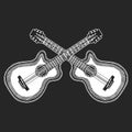 Icon of acoustic vector guitar. Online internet musical school. Music education. Heavy metal, rock. Print for shirt, tee