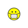 Icon emoji with mask covid-19 yellow color Royalty Free Stock Photo