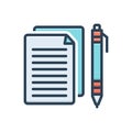 Color illustration icon for Essay, paper and pencil