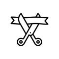 Black line icon for Established, scissor and inaugural