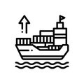 Black line icon for Exporter, ship and transport Royalty Free Stock Photo