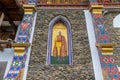 An icon on the external walls of the church of the birth of the Blessed Virgin Mary from Merry Cemetery, Sapanta, Romania Royalty Free Stock Photo