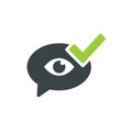 Icon of Eye in Speech Bubble with Green Checkmark on Black Background Royalty Free Stock Photo