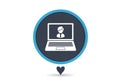Icon featuring a laptop with a user silhouette on its screen, enclosed in a dark circle with a blue Royalty Free Stock Photo