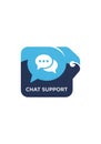 Icon featuring a stylized chat bubble, with white ellipsis inside a blue speech bubble, overlaid on Royalty Free Stock Photo