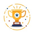 Icon of first place winner, champions cup, gold award trophy with star. Royalty Free Stock Photo