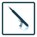 Icon of Fishing speargun on gray background, round shadow