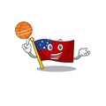 An icon of flag samoa Scroll cartoon character playing basketball