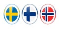 Icon of the flags of Scandinavia with circles. Sweden, Norway, and Finland