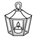 Icon of a flashlight with a lit candle. Black and white vector image Royalty Free Stock Photo