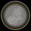 Icon flat white buterfly profile in white lines on grey plate. Royalty Free Stock Photo