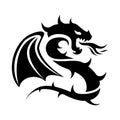 icon of flying dragon, black and white logo, vector Royalty Free Stock Photo