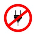 Icon of forbidden of plug to electricity for charge. Dangerous of electric cable and outlet. Electrical power do shock. Danger for Royalty Free Stock Photo