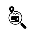 Black solid icon for Found, wallet and location Royalty Free Stock Photo