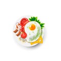 Icon Fried Eggs for Breakfast. Vector Icon Healthy Food in Cartoon Style. Illustration of Appetizing Egg with Vegetables