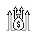 Black line icon for Funds Raising, increase and profit