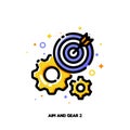 Icon of gear and dartboard with arrow for company target achievement process concept. Flat filled outline style. Pixel perfect Royalty Free Stock Photo